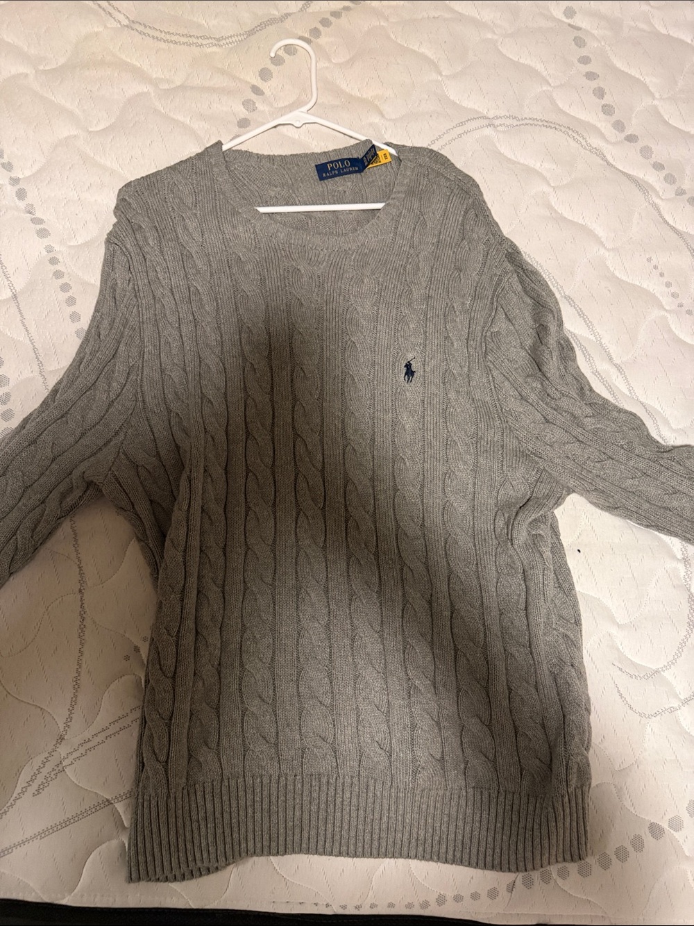 Polo by Ralph Lauren Light Gray Cable-Knit Crewneck Sweater